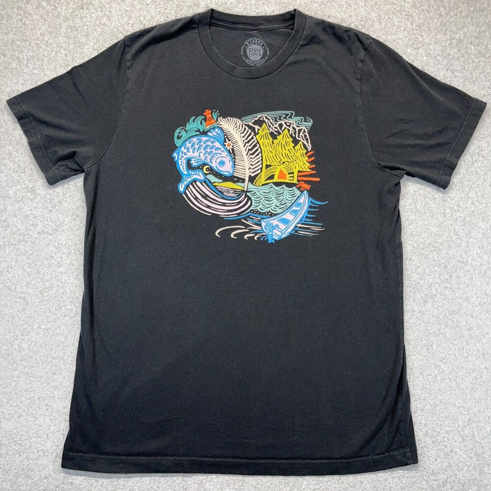 Slow Loris T-Shirt Men’s XL Black Fish Graphic Short Sleeve